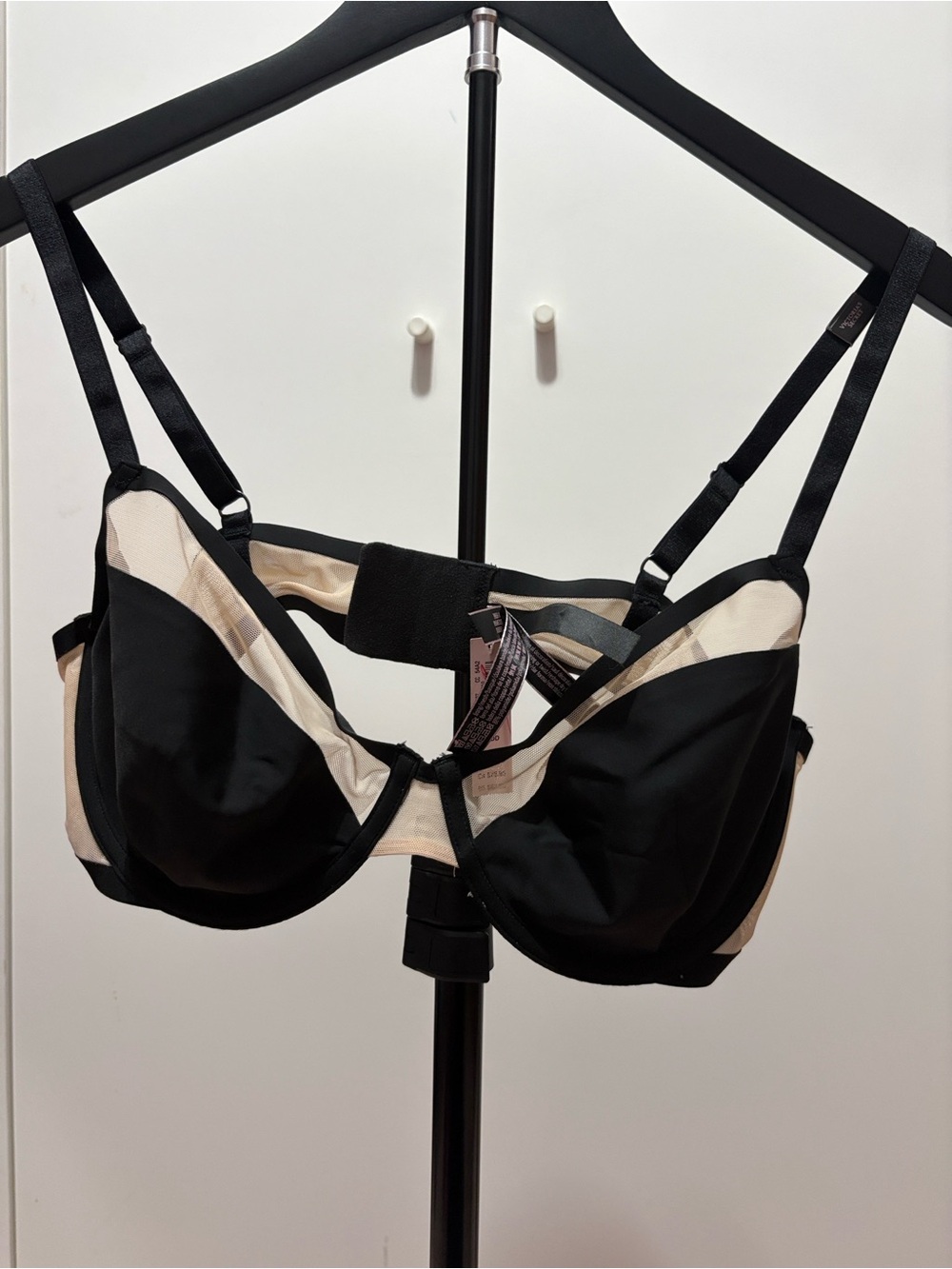 Victoria's Secret Black & Nude Mesh Unlined Demi Bra 34DD